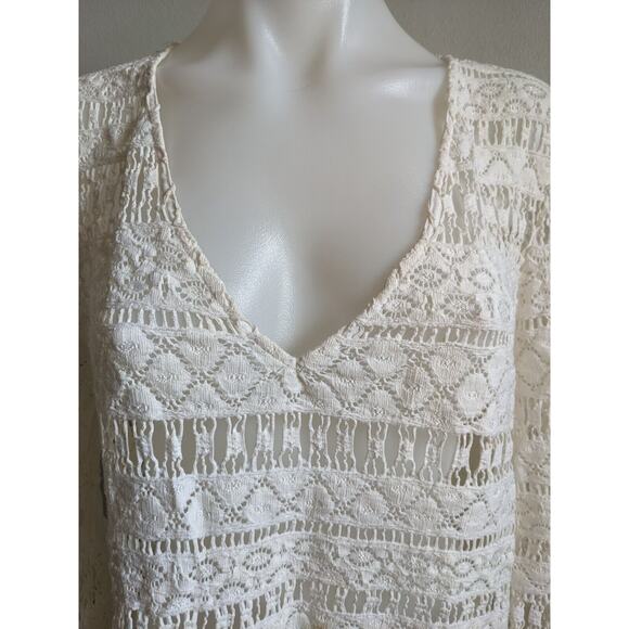Milly Cabana Size Small Crochet Shift Mini Dress White V Neck Long Sleeves - Picture 6 of 14